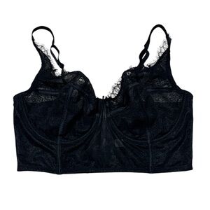 Cacique Black Lace Underwire Balconette Bra,  wide band, 38DDD
